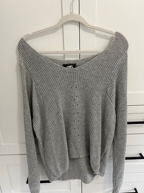 Roots Light Gray Off-Shoulder Knit Sweater